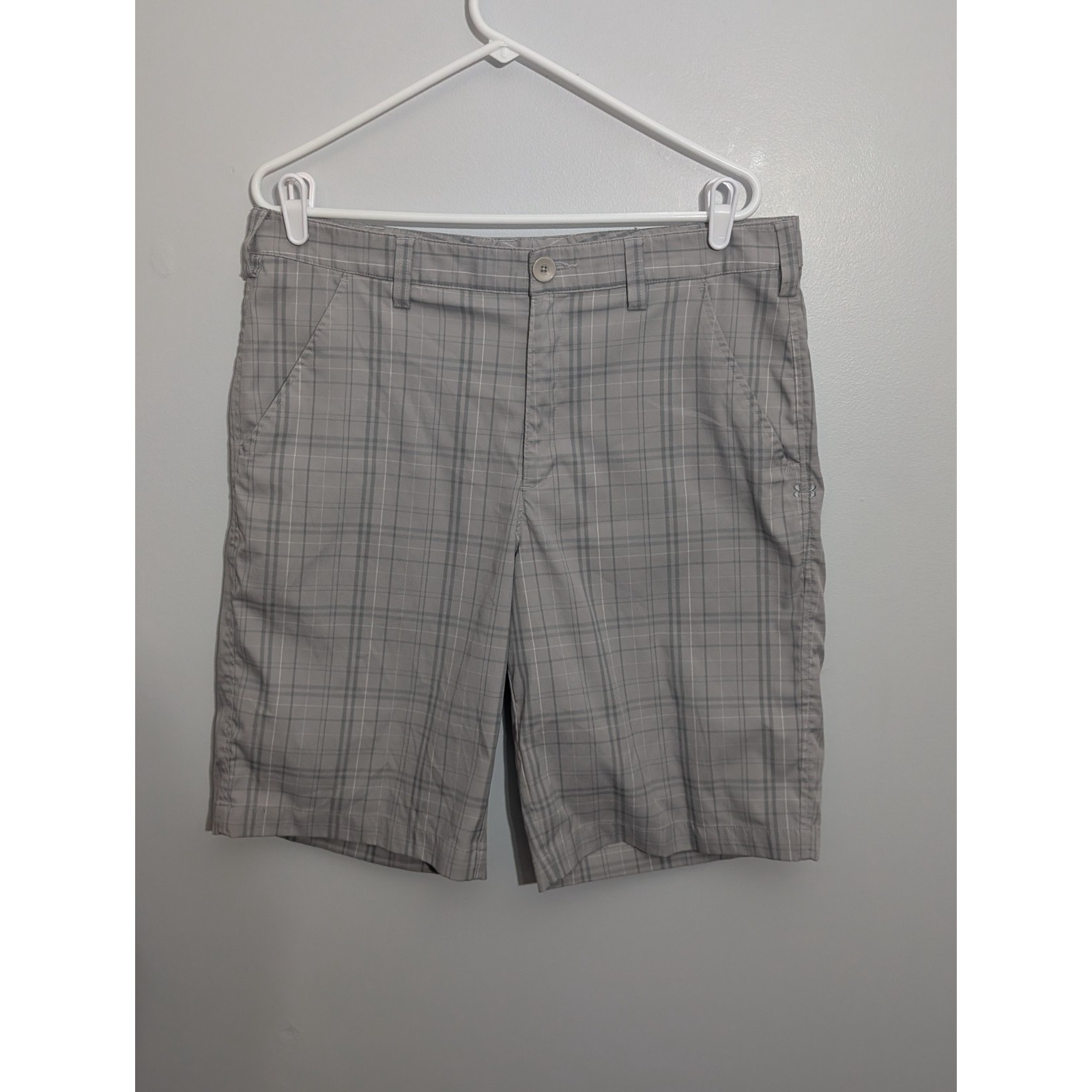 Under Armour Mens 34 Pga Golf Match Play Shorts Gray Plaid Lightweight Mid Rise